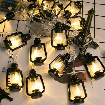 SPARKWORLD 2 m 10-LED Black Lantern String Lights Battery-Powered Warm White Decorative Lights for Home, Diwali, Christmas & Parties (Pack of 1) | Colour: Lantern Ladi
