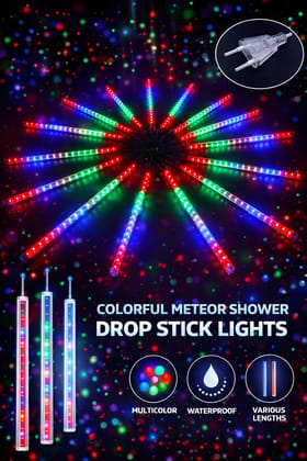 SPARKWORLD Multicolor LED Drop Stick Meteor Shower Lights | Decorative Rainfall Effect Tube Lights for Outdoor & Festive Decoration (Pack of 8)