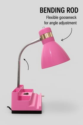 SPARKWORLD Pink Study Table Lamp with Organizer Base Study Lamp (35 cm, Pink)