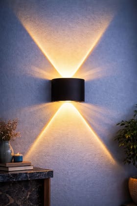 SPARKWORLD 2-Way Single LED Wall Light Up & Down Light Fixture for Indoor/Outdoor Use (Warm White, Black Body) | Size: 4X7 cm