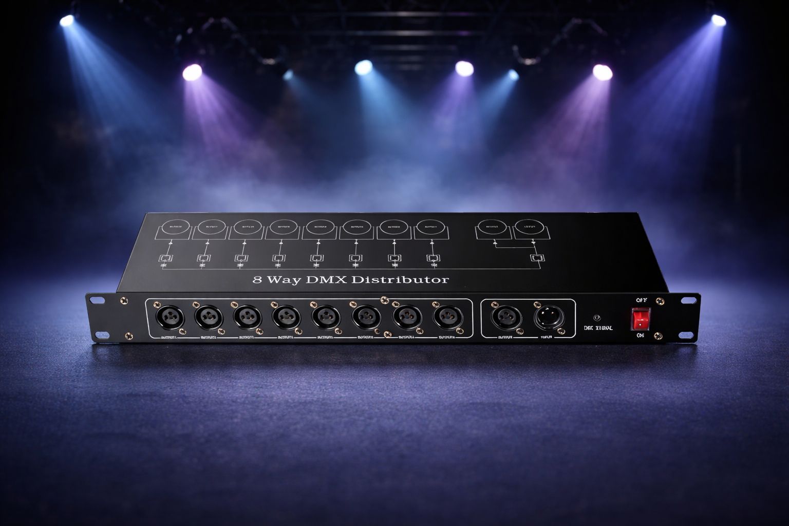 SPARKWORLD 8 Way DMX Distributor / DMX Splitter Amplifier with Isolated Outputs (19-Inch Rack Mount) | Colour: DXM Splitter (8)