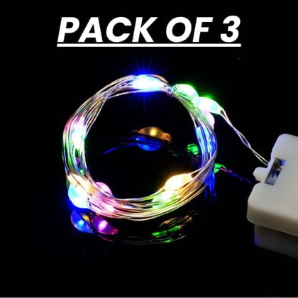 SPARKWORLD Battery Operated Multicolor LED Fairy Lights (Pack of 3) | 2m Decorative Copper Wire String for DIY, Diwali, Bottle & Home Decor | Colour: Multicolor (Pack of 3)
