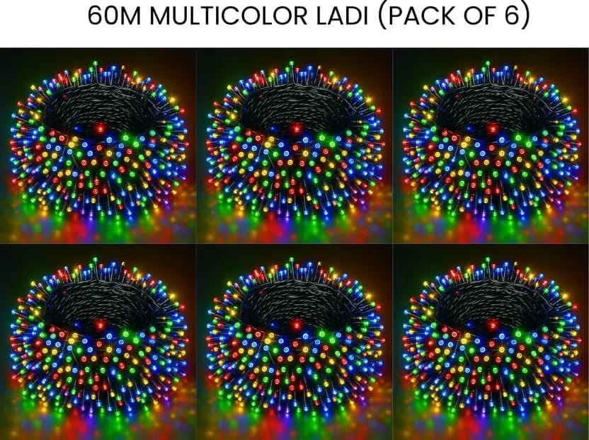 SPARKWORLD 126 LEDs 60 m Multicolor Steady Bulb Rice Lights (Pack of 6)