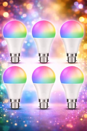 SPARKWORLD (Pack of 6) 9 W RGB Multicolor LED Bulbs (B22 Base) Smart Color-Changing & Dimmable Light | Size: 9watt