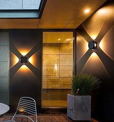 SPARKWORLD 6W 4-Way Round LED Wall Light Warm White, Black Finish, IP65 Waterproof | Size: 7X9 cm