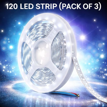 SPARKWORLD Pack of 3, 5 Meter White LED Strip Light | 120 LEDs/m | Flexible Waterproof Rope Light for Decoration, False Ceiling, Kitchen, and Festivals