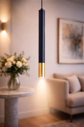SPARKWORLD Sleek Black & Gold Cylinder Pendant Light