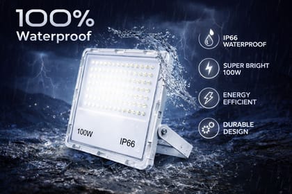 SPARKWORLD 100W IP66 Waterproof LED Flood Light High-Lumen Outdoor Security & Area Lighting | Colour: White