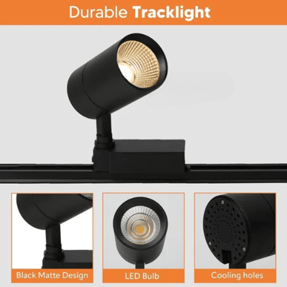 SPARKWORLD 10W LED Track Light (Black Body) | Adjustable COB Spotlight for Showroom, Home & Retail Lighting | Focus Light for Ceiling Track System | Colour: Natural White