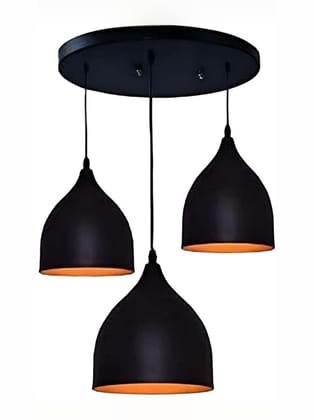 SPARKWORLD Modern 3-Light Black Metal Pendant Ceiling Lamp | Dome-Shaped Hanging Light for Dining Room, Kitchen, Caf & Living Space | Size: FEE SIZE