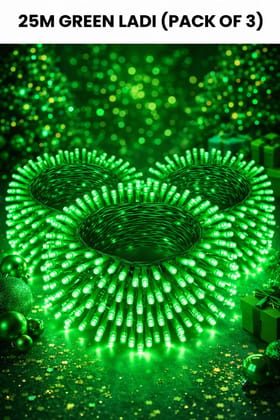 SPARKWORLD 21 Meter Green LED Decorative Ladi Light (Pack of 3) | Bright Green String Lights for Diwali, Christmas, Wedding & Outdoor Use SPARKWORLD 21 Meter Green LED Decorative Ladi Light (Pack of 3) | Bright Green String Lights for Diwali, Christmas, Wedding & Outdoor Use