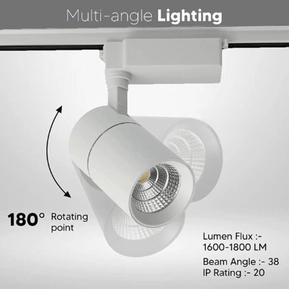 SPARKWORLD 20W LED Track Spot Light | Warm White Focus Light with Rotatable Head | Ceiling Mount | Ideal for Home Decor & Showrooms | Track Not Included