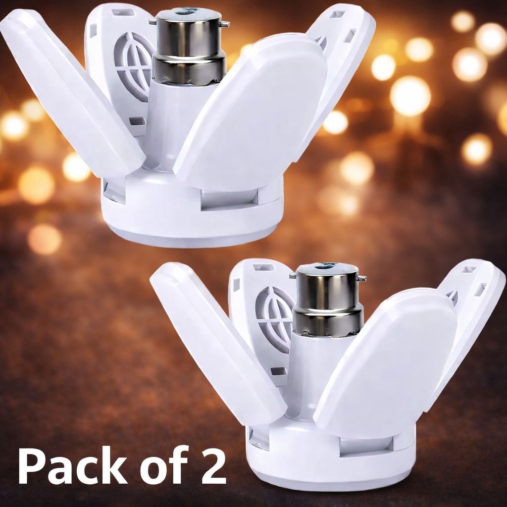 SPARKWORLD Foldable LED Fan Bulb Light (2 Qty Pack) | 28W High Brightness Ceiling Fan LED Bulb with Adjustable Blades B22 Base | Size: 28watt | Colour: Fan Bulbs