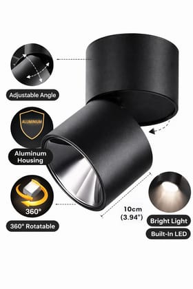 SPARKWORLD Surface-mounted Foldable 360° Rotatable 12W Led SpotLight Downlight Spot Light Ceiling Lamp (Black)