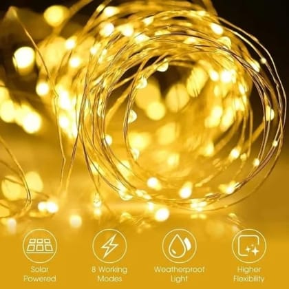 SPARKWORLD 20 m Solar-Powered Warm White LED Copper Wire Fairy Lights IP65 Waterproof Outdoor String Lights with 8 Modes & Stake Mount | Colour: Solar Fairy