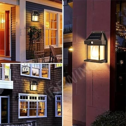SPARKWORLD SunGard Solar Wall Lantern with Motion Sensor Vintage LED Sconce for Outdoor Pathways & Gardens | Size: 1800 mAh | Colour: Yellow