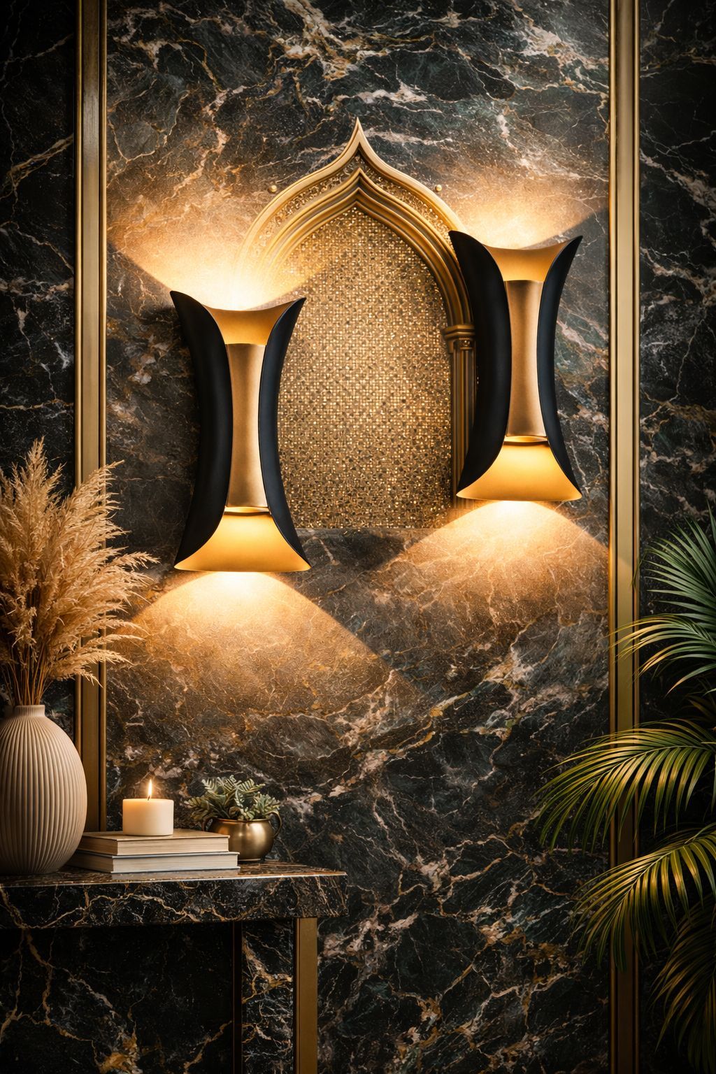 SPARKWORLD 10W Up-Down Curve LED Wall Light (Pack of 2) Warm White, Black & Gold Finish, IP65 Waterproof | Size: 4X7 cm | Colour: Up and Down Curve (Pack of 2)