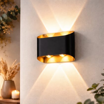 SPARKWORLD Up Down LED Wall Light | Modern Black & Gold Wall Lamp | Warm White Decorative Light for Bedroom, Living Room & Outdoor Gate