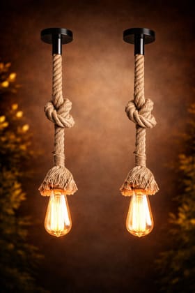 SPARKWORLD (Pack of 6) Jute Knot Rope Pendant Lights Rustic Industrial Hanging Lamps, E27 Base (Bulbs Not Included) | Size: 5X120 cm | Colour: Hanging Rope (Pack of 6)