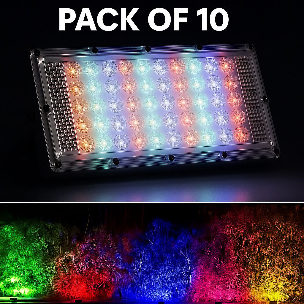 SPARKWORLD Flood Light/Outdoor Lamp AC Brick Light with Remote - (Pack of 10) Flood Light Outdoor Lamp (Multicolor) | Colour: Multicolor (Pack of 10)