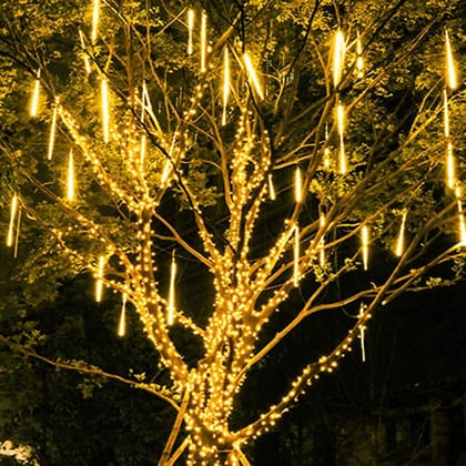SPARKWORLD Warm White LED Meteor Shower Drop Stick Lights 8 Tubes, 192 LEDs | Diwali, Christmas & Outdoor Decoration Lights | Colour: Yellow