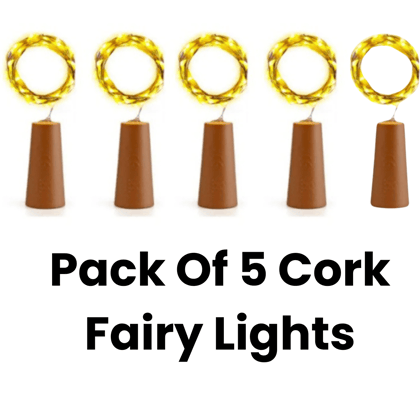 SPARKWORLD Pack of 5 Cork LED Fairy Lights Battery-Operated Warm White Copper-Wire String Lights | Size: 3.05 m