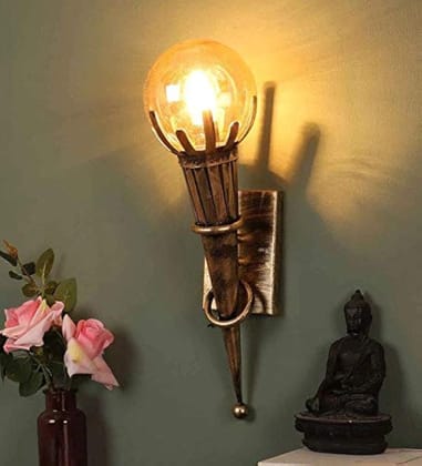 SPARKWORLD Wall Mashal Antique Wall Lamp | Golden Finish Torch Style Light Fixture for Living Room, Temple, Bedroom & Home Decor SPARKWORLD Wall Mashal Antique Wall Lamp | Golden Finish Torch Style Light Fixture for Living Room, Temple, Bedroom & Home Decor