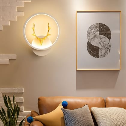 SPARKWORLD White Circle Deer LED Night Lamp | Decorative Table Light for Bedroom, Living Room & Gifting | Size: 25X30 cm | Colour: Circle White
