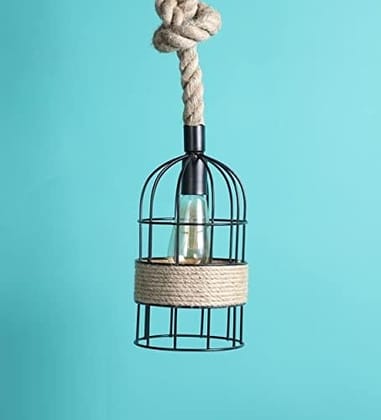 SPARKWORLD Decorative Hanging Pendant Lamp Classic Jaali Design with Rassi | Beige Finish | Ceiling Light for Home, Caf & Restaurants | Pack of 1 | Colour: Hanging Cage