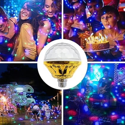 SPARKWORLD Pack of 3 Rotating RGB LED Disco Bulbs | Colorful Party Light with E27 Base for Home, DJ, Events & Decoration | Colour: Gold