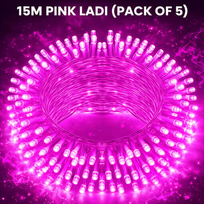 SPARKWORLD 11 Meter Pink LED Ladi Decorative String Lights (Pack of 5) | Steady Glow for Festivals, Weddings & Parties | Size: 15 M