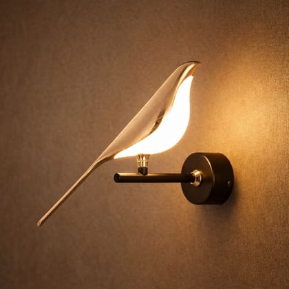 SPARKWORLD Bird-Inspired Golden Metal LED Wall Light | Decorative Wall Lamp for Bedroom, Living Room & Office | Size: 21W | Colour: Bird Wall Lamp