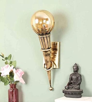 SPARKWORLD Wall Mashal Antique Wall Lamp | Golden Finish Torch Style Light Fixture for Living Room, Temple, Bedroom & Home Decor SPARKWORLD Wall Mashal Antique Wall Lamp | Golden Finish Torch Style Light Fixture for Living Room, Temple, Bedroom & Home Decor