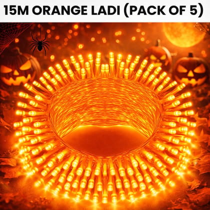 SPARKWORLD (Pack of 5), 11 Meter Orange LED Ladi | Decorative Rice Lights for Diwali, Wedding, Balcony, and Outdoor Decoration | Steady Glow | Size: 15 M SPARKWORLD (Pack of 5), 11 Meter Orange LED Ladi | Decorative Rice Lights for Diwali, Wedding, Balcony, and Outdoor Decoration | Steady Glow | Size: 15 M