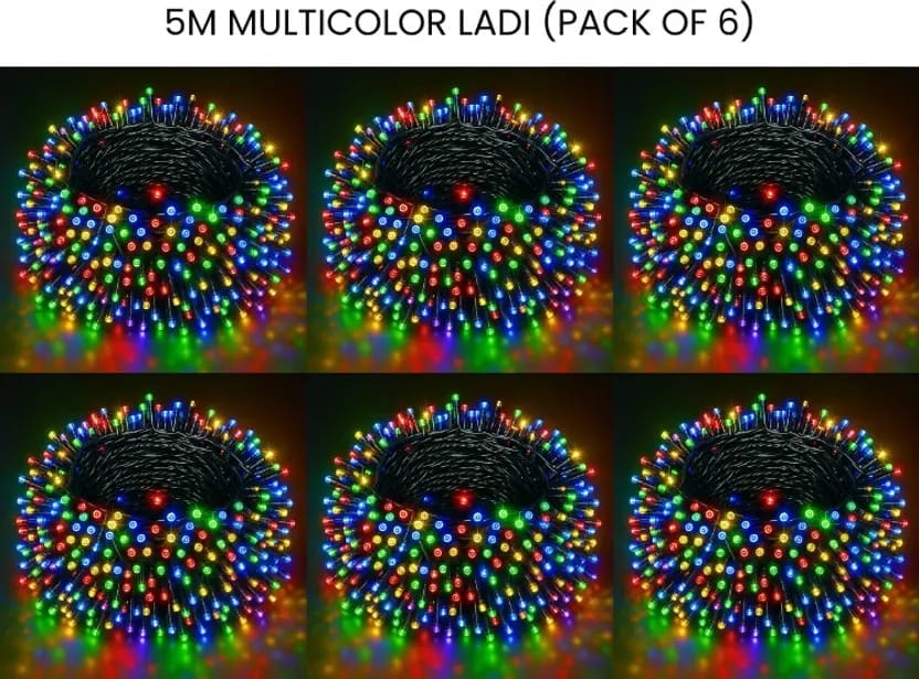 SPARKWORLD 14 LEDs 5 m Multicolor Steady Bulb Rice Lights (Pack of 6)