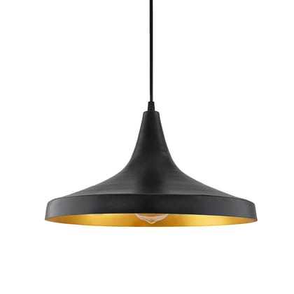 SPARKWORLD Modern Black & Gold Hanging Pendant Light | Industrial Style Ceiling Lamp for Dining, Kitchen, Cafe & Bar E27 Holder | Size: 13X24 cm | Colour: Pan