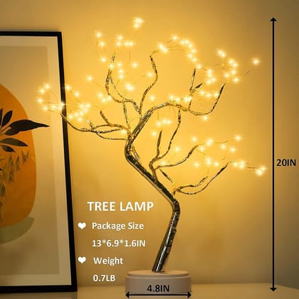 SPARKWORLD 48-LED Warm White Bonsai Tree Lamp USB-Powered Decorative Tabletop Light | Size: 29 cm | Colour: Fairy