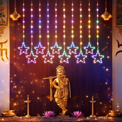 SPARKWORLD 10 Star Curtain Light 8 Flashing Modes Star Lights for Home Decoration | LED Light for Diwali Decoration,Mandir,Pooja Room Decor| High Brightness Next-Gen SMD Fairy Lights (Multicolor) | Colour: Star Light (Multcolor)