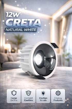 SPARKWORLD 12W LED Creta COB Spot Light White Body with Shining Black Reflector | Natural White | Pack of 1