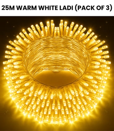 SPARKWORLD 21 Meter Yellow LED Ladi Light (Pack of 3) | Decorative String Lights for Diwali, Christmas, Wedding & Home Decor