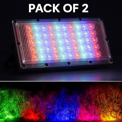 SPARKWORLD (Pack of 2) RGB Multi-Color LED Flood Lights with Remote Control Waterproof Outdoor Decorative Light | Colour: Multicolor (Pack of 2) SPARKWORLD (Pack of 2) RGB Multi-Color LED Flood Lights with Remote Control Waterproof Outdoor Decorative Light | Colour: Multicolor (Pack of 2)