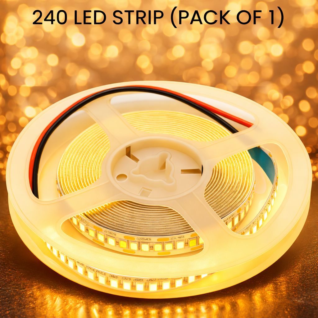 SPARKWORLD 5 Meter LED Flexible Strip Cove Light Warm White | 240 LEDs/M | Self-Adhesive Decorative Light with SMPS | Pack of 1