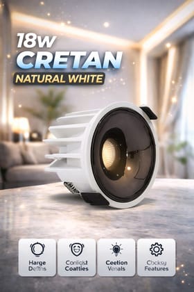 SPARKWORLD 18W CRETA COB LED Concealed Light (Natural White) | Premium Anti-Glare Downlight for False Ceiling Round Black Reflector