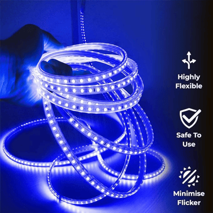 SPARKWORLD LED Rope Light Blue | Waterproof Flexible Strip for Decoration, Outdoor, Balcony, Garden, Festival Lighting | Size: 15 M