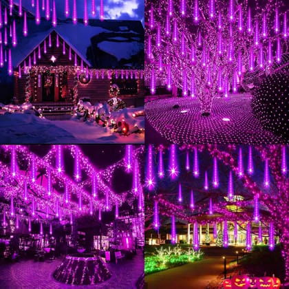 SPARKWORLD Pink Rain Drop Meteor Shower Lights 8 Tubes, 192 LEDs | Icicle Falling Decorative Lights for Diwali, Christmas, Outdoor & Home Decor