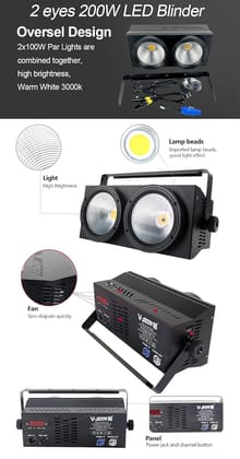 SPARKWORLD COB LED Blinder 2x100w Studio Light - Warm White 3000K, 2 Eyes Wash LED,Full color, High brightness, Long life For Wedding Christmas Party Theater