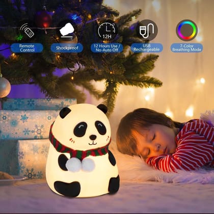 SPARKWORLD Silicone Panda Night Lamp Soft Light, Rechargeable Touch LED Lamp for Kids & Bedroom Decor | Size: 10.2x 13.2 cm