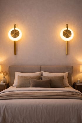 SPARKWORLD Modern Brass Finish Wall Light with Opal Glass Globe | Decorative Wall Lamp for Bedroom, Living Room & Corridor (Warm White) | Colour: Halo (Golden Body)