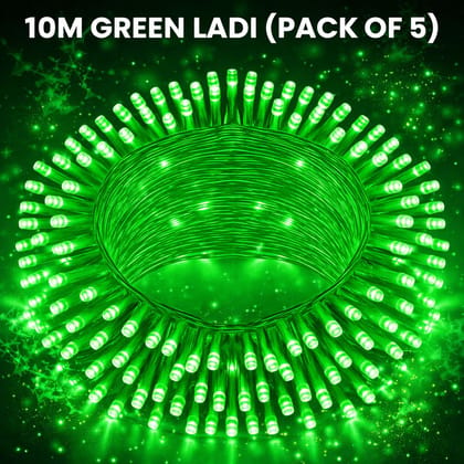 SPARKWORLD 10 Meter Green LED Decorative Ladi Lights (Pack of 5) For Home, Diwali, Wedding & Party Decoration with Free Jointer (7+1)