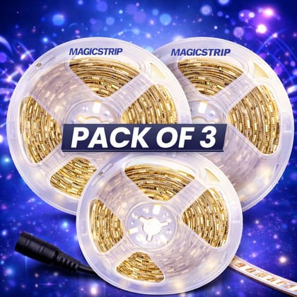 SPARKWORLD 3 Meter Waterproof LED Strip Light (Pack of 3) | Warm White Flexible Strip with Adapter Connector for Ceiling, Cabinets, Decoration & DIY Lighting | Colour: Multicolor
